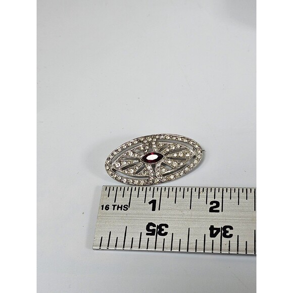 Vintage Art Deco Style Marquise Red Rhinestone Clear Crystal Brooch Pin Jewelry - Picture 4 of 4
